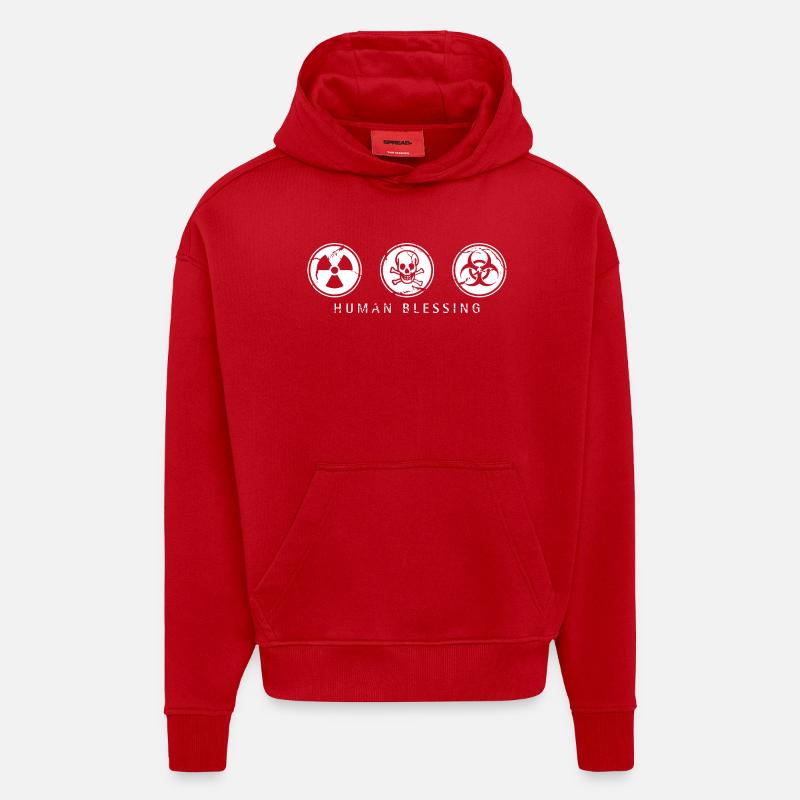 Human Blessing - Blanc - Sweat à capuche bio épais oversize fabriqué en UE - rouge