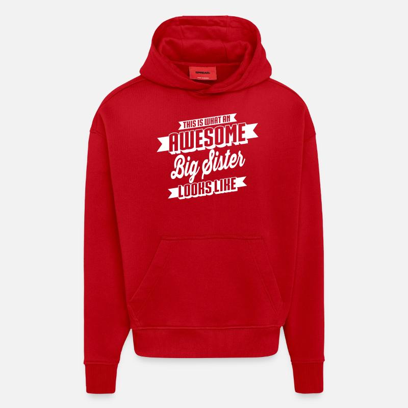 Awesome Big Sister - Sweat à capuche bio épais oversize fabriqué en UE - rouge