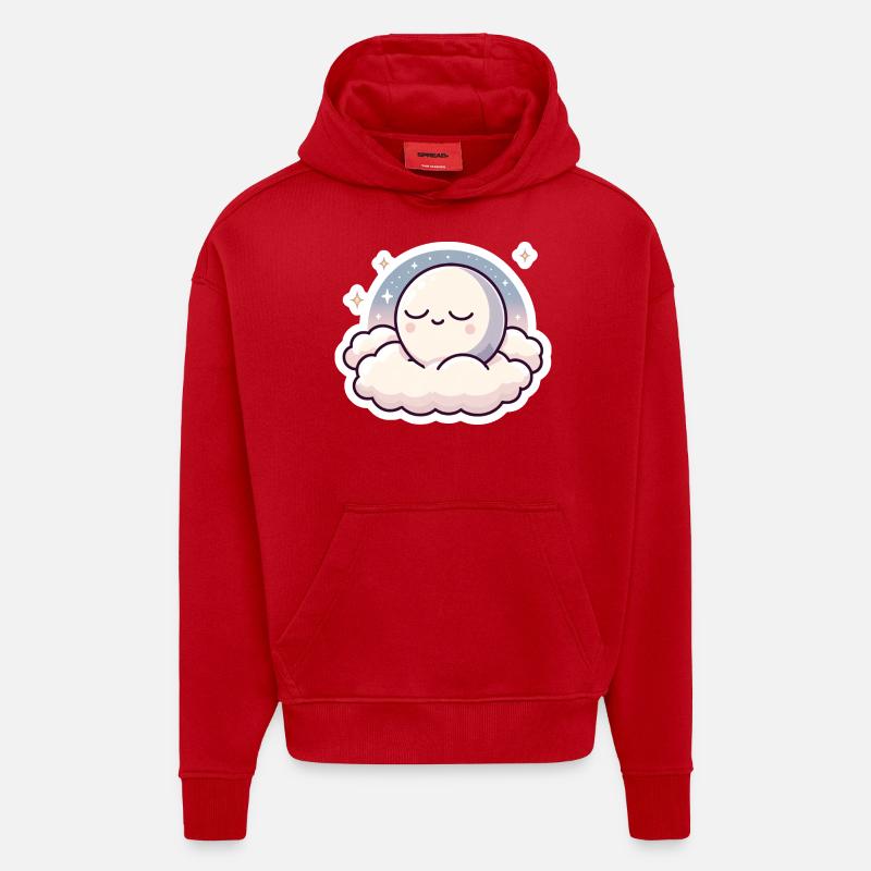 Lune endormie - Sweat à capuche bio épais oversize fabriqué en UE - rouge