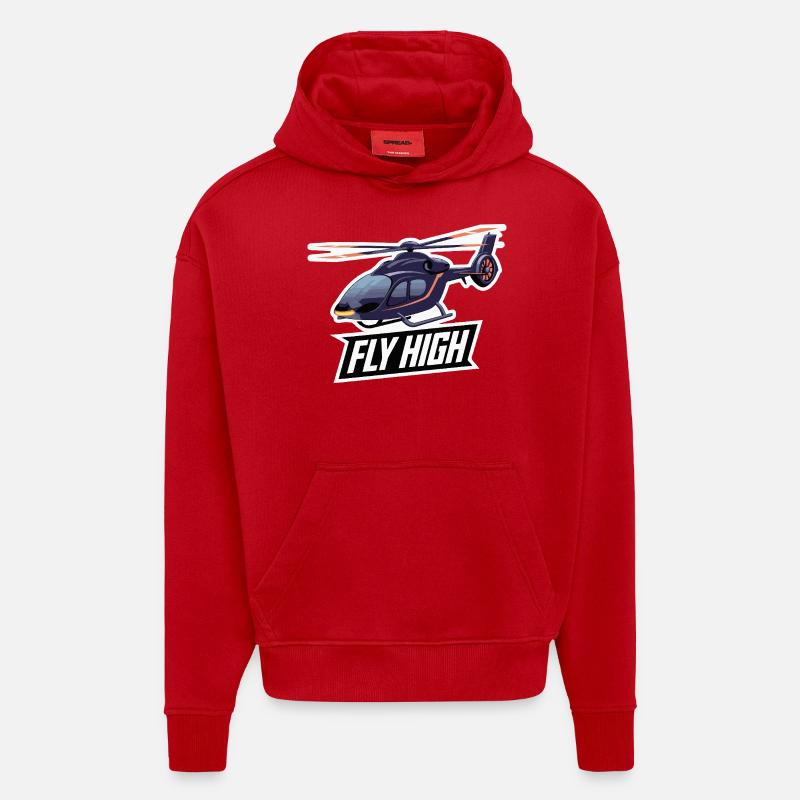 HÉLICOPTÈRE, VOLEZ HAUT - Sweat à capuche bio épais oversize fabriqué en UE - rouge