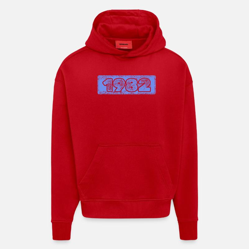 1982 - Sweat à capuche bio épais oversize fabriqué en UE - rouge