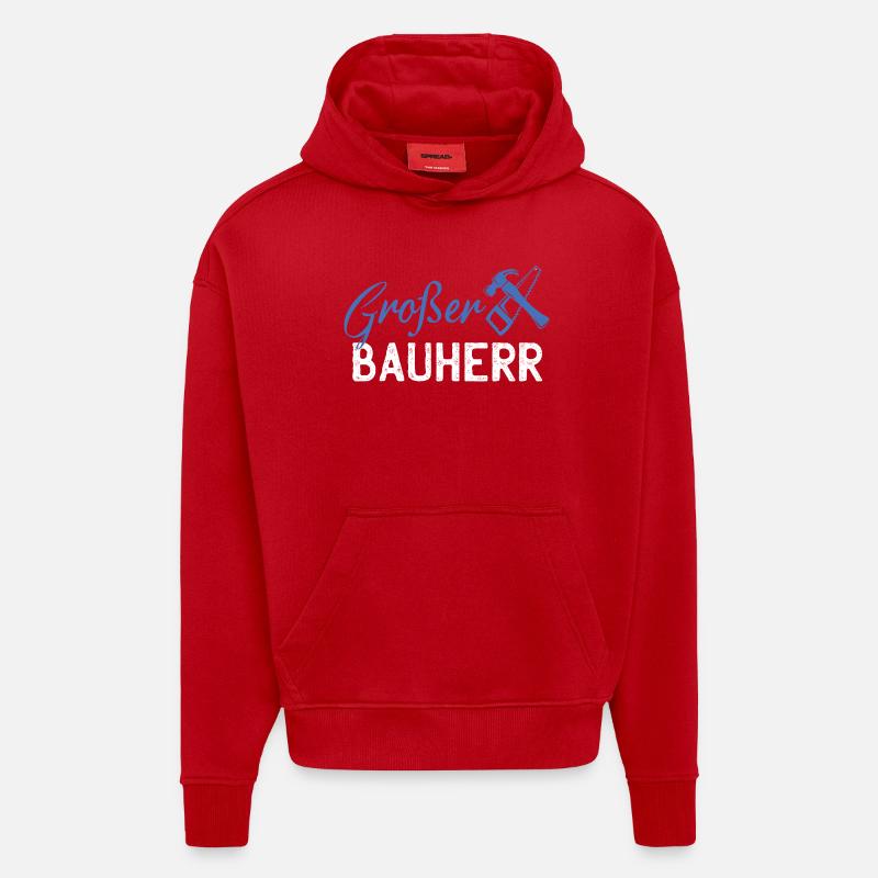 Graphismes de bâtiments GrafBen Builder - Sweat à capuche bio épais oversize fabriqué en UE - rouge