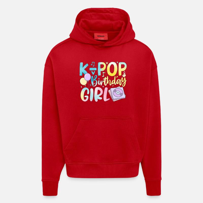 Fille d’anniversaire K-Pop - Sweat à capuche bio épais oversize fabriqué en UE - rouge