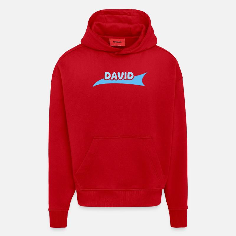 Prénom David - Sweat à capuche bio épais oversize fabriqué en UE - rouge