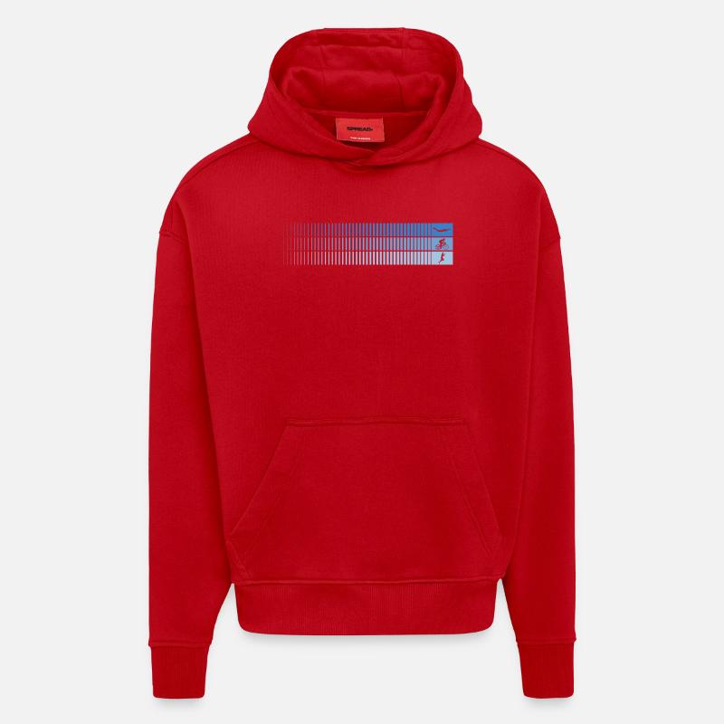Azurblauer Farbverlauf Barcode Vogel - Hoodie- made by SPREAD  - Rot