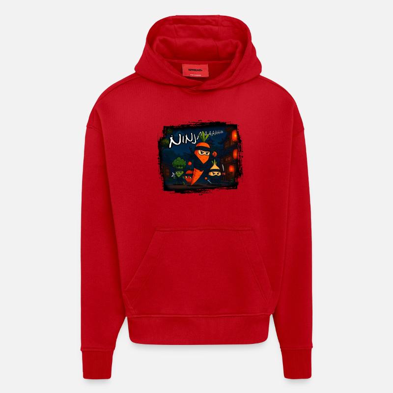 Ninja Carotte - Sweat à capuche bio épais oversize fabriqué en UE - rouge