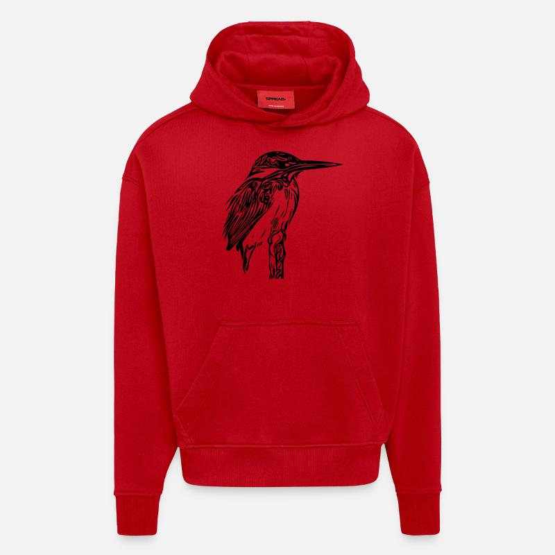 martin-pêcheur - Sweat à capuche bio épais oversize fabriqué en UE - rouge