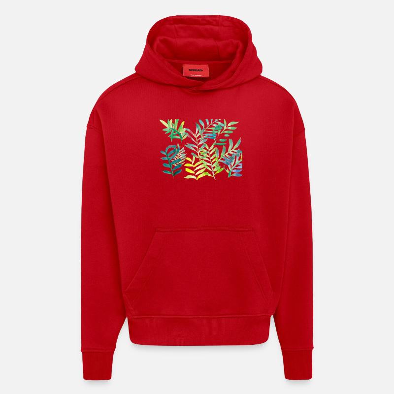 Water-coloured leaf branches - Hoodie- made by SPREAD - red
