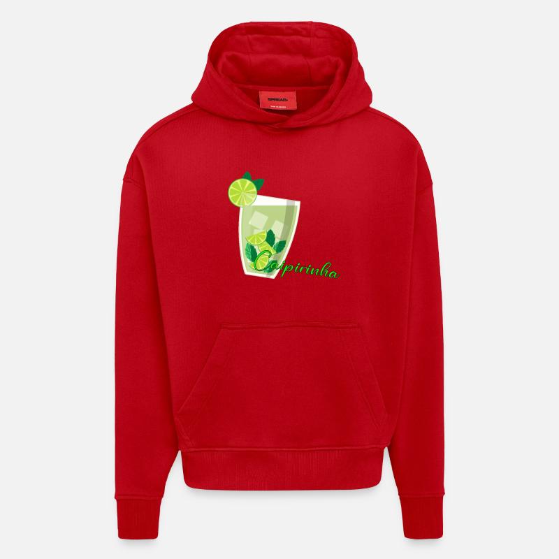 Verre de caipirinha avec menthe au citron vert - Sweat à capuche bio épais oversize fabriqué en UE - rouge