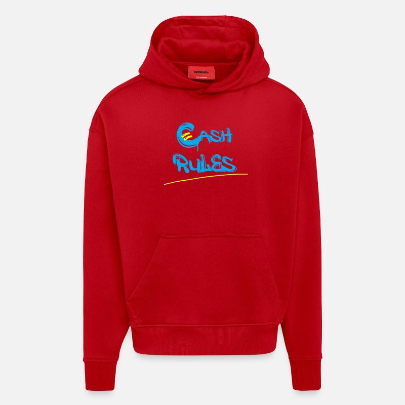 Lettres graffitis Money Rules - Sweat à capuche bio épais oversize fabriqué en UE - rouge