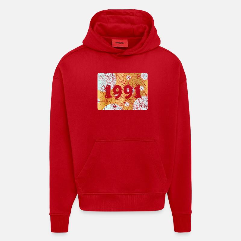 1991 - Sweat à capuche bio épais oversize fabriqué en UE - rouge