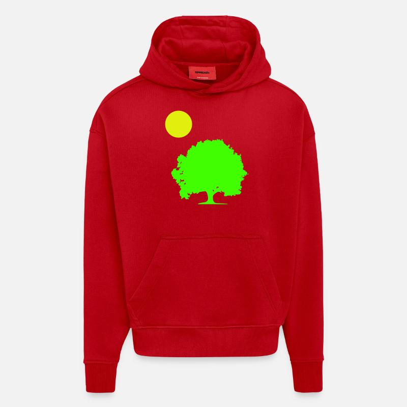 Soleil d’arbre - Sweat à capuche bio épais oversize fabriqué en UE - rouge