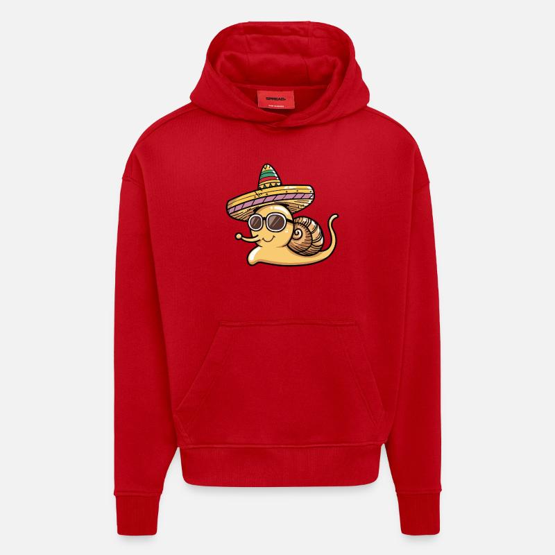 Escargot Drôle Sombrero - Sweat à capuche bio épais oversize fabriqué en UE - rouge