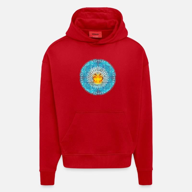 Holy Flame Mandala Design Ibiza - Sweat à capuche bio épais oversize fabriqué en UE - rouge