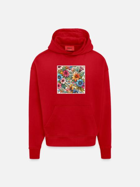 Bunte Pflanzenblumen - Hoodie- made by SPREAD - Rot