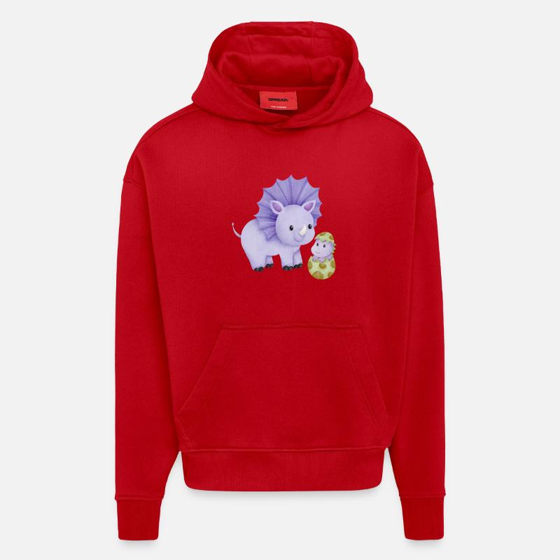 Maman dinosaure avec enfant - Sweat à capuche bio épais oversize fabriqué en UE - rouge