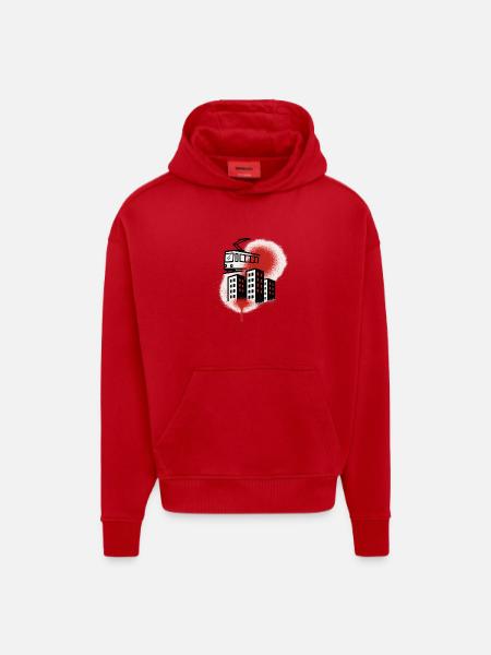 Graffiti-Straßenbahn über die Stadt - Hoodie- made by SPREAD  - Rot