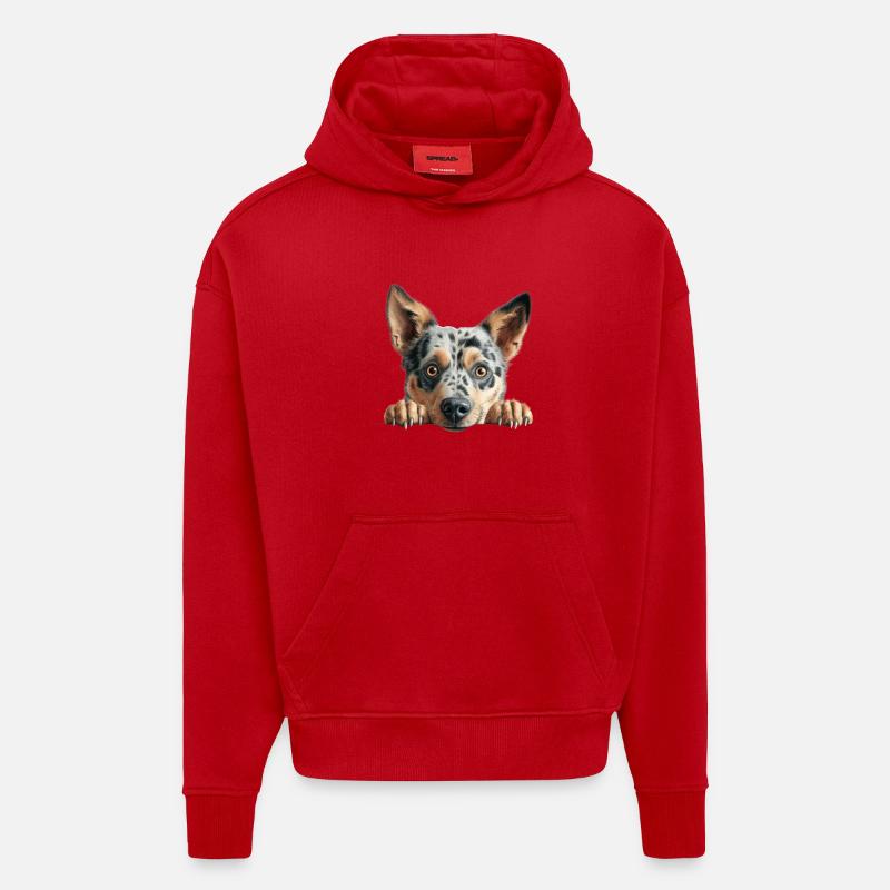Merle Mutt Peekaboo Portrait - Sweat à capuche bio épais oversize fabriqué en UE - rouge
