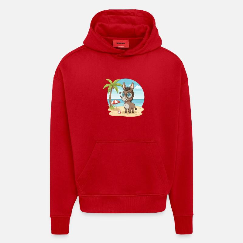 Süßer Esel mit Brille Strandsommerferien - Hoodie- made by SPREAD  - Rot