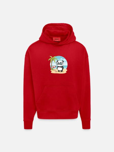 Süßer Panda mit Brille Strand-Sommerurlaub - Hoodie- made by SPREAD  - Rot