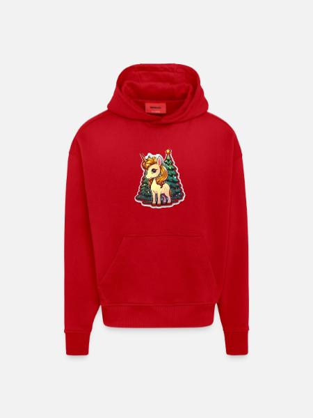 Weihnachts-Einhorn im Lichterwald - Hoodie- made by SPREAD - Rot