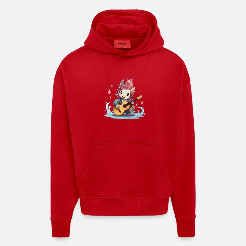 Lapin étincelant à la guitare - Sweat à capuche bio épais oversize fabriqué en UE - rouge