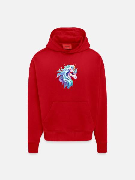 Buntes Einhorn Kopfportrait - Hoodie- made by SPREAD  - Rot