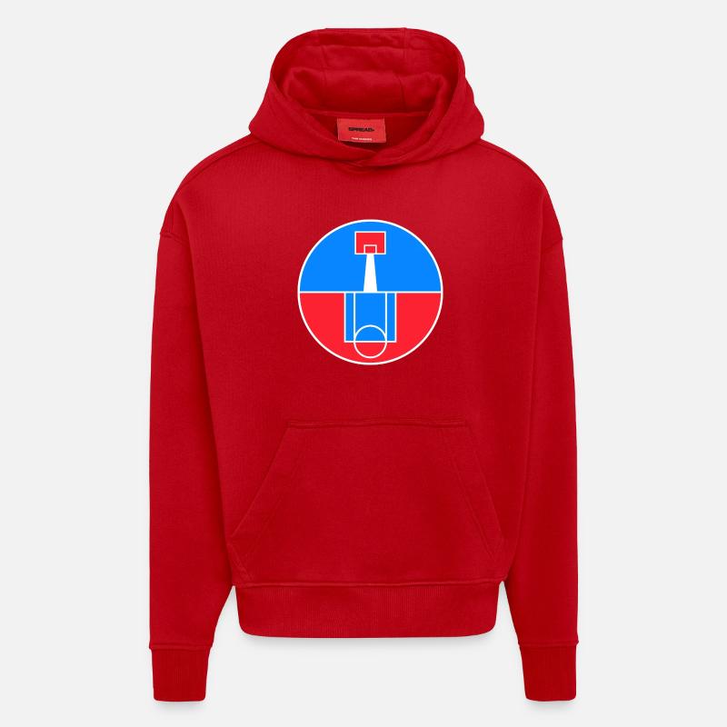 Insigne circulaire du terrain de basket-ball - Sweat à capuche bio épais oversize fabriqué en UE - rouge