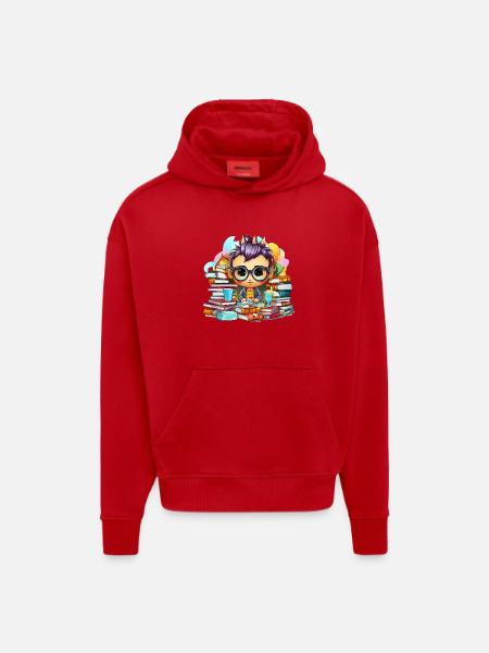Learning hero Chibi with books - Hoodie- made by SPREAD  - red