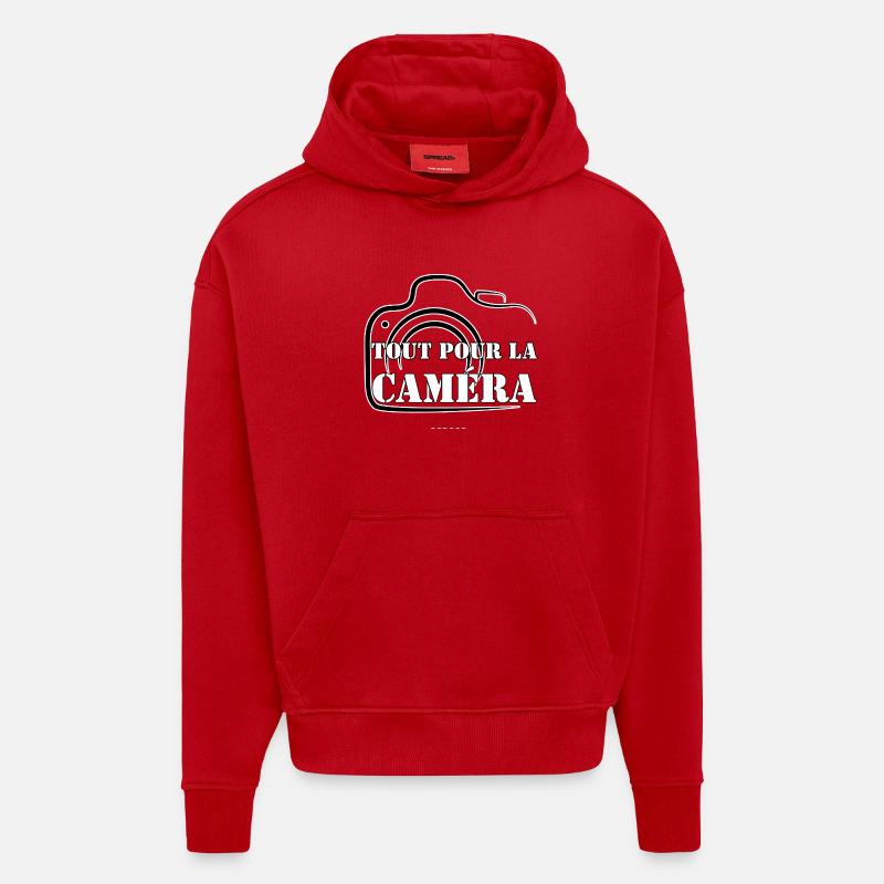 TOUT POUR LA CAMÉRA. - Sweat à capuche bio épais oversize fabriqué en UE - rouge