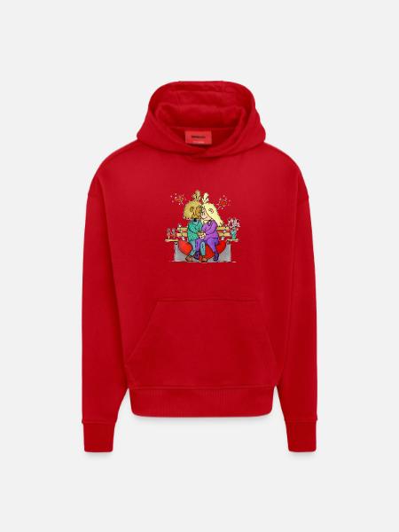 Rona et Ryan - Saint-Valentin / - Sweat à capuche bio épais oversize fabriqué en UE - rouge