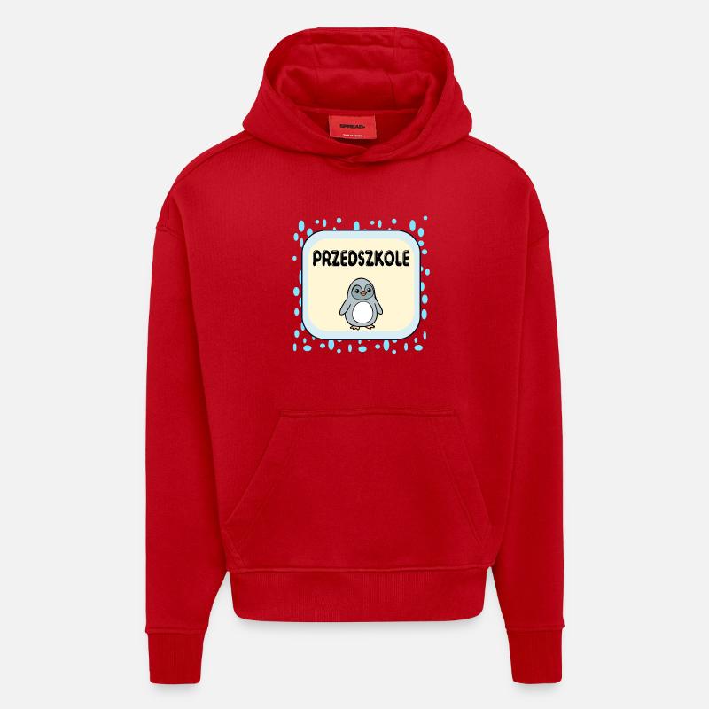 Jardin d’enfants Penguin - Sweat à capuche bio épais oversize fabriqué en UE - rouge