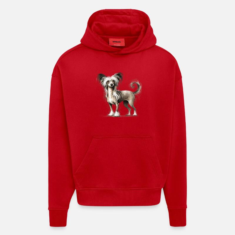 Illustration chinoise à crête - Sweat à capuche bio épais oversize fabriqué en UE - rouge