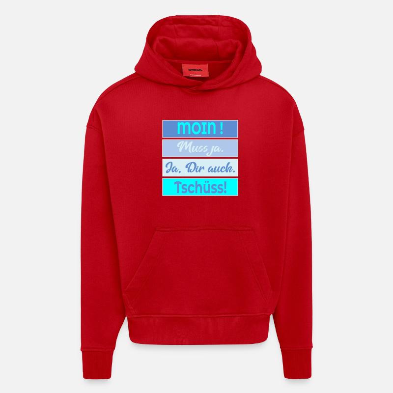 Chat Moin Bye - Sweat à capuche bio épais oversize fabriqué en UE - rouge