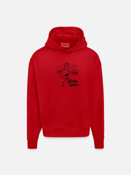 Aloha damer surferhund Hawaiian Style - Heavyweight Oversized Organic Hoodie Made in EU - röd