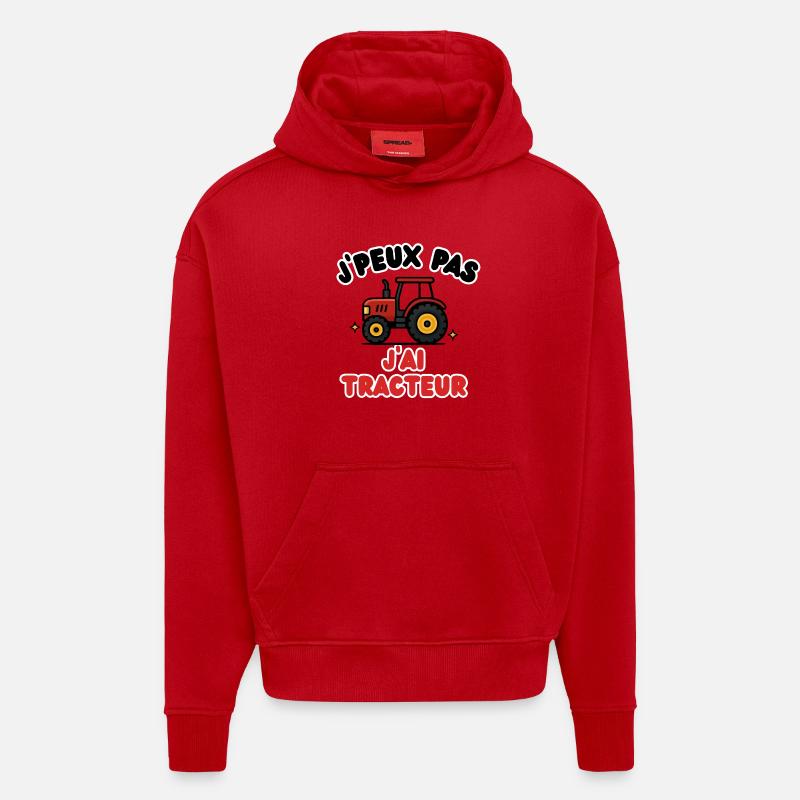 J'peux pas j'ai tracteur - Sweat à capuche bio épais oversize fabriqué en UE - rouge
