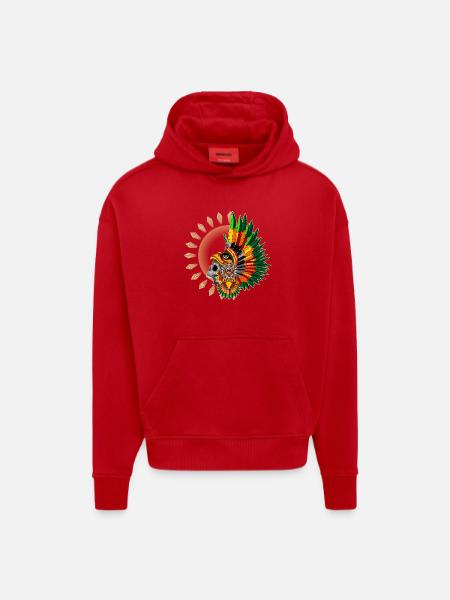 Aztec Eagle Warrior Skull - Hoodie- made by SPREAD - red