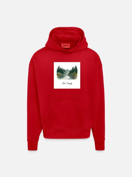 Feuilles botaniques Vivre Simplement - Sweat à capuche bio épais oversize fabriqué en UE - rouge