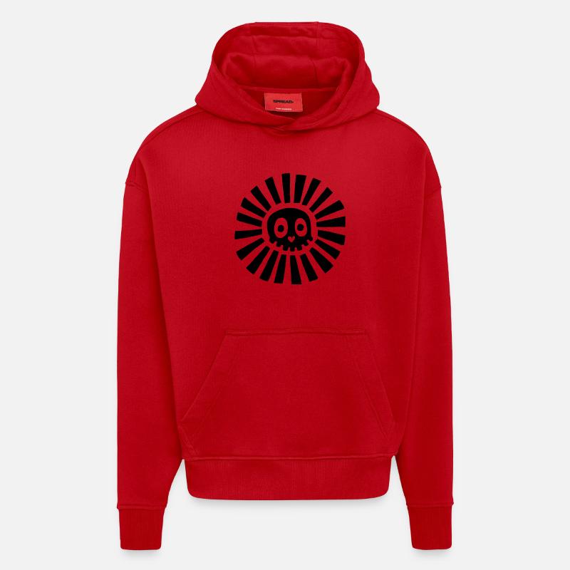 Crâne ensoleillé noir - Sweat à capuche bio épais oversize fabriqué en UE - rouge