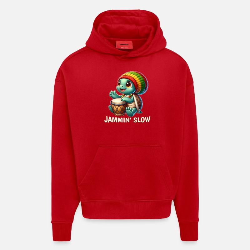 Tortue Reggae - Sweat à capuche bio épais oversize fabriqué en UE - rouge