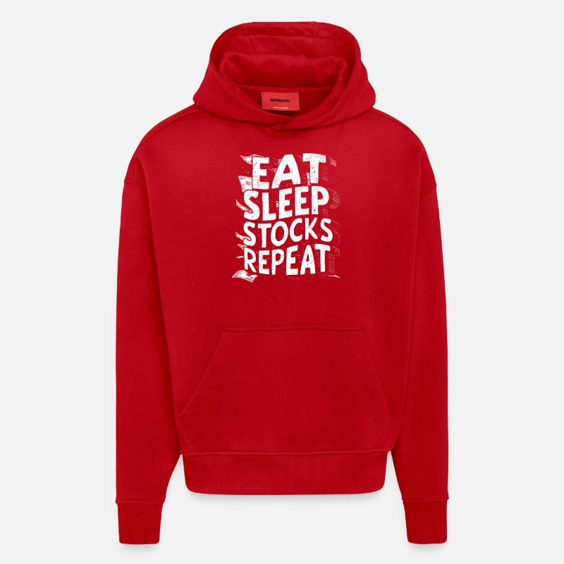 Manger, dormir, stocker, répéter - Sweat à capuche bio épais oversize fabriqué en UE - rouge
