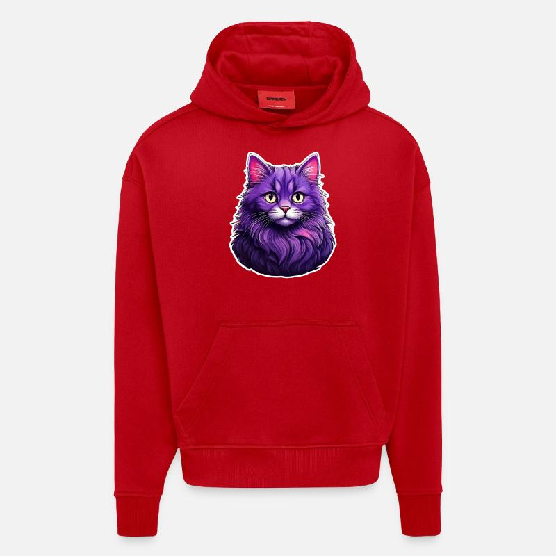 Chat Design Moderne Violet - Sweat à capuche bio épais oversize fabriqué en UE - rouge