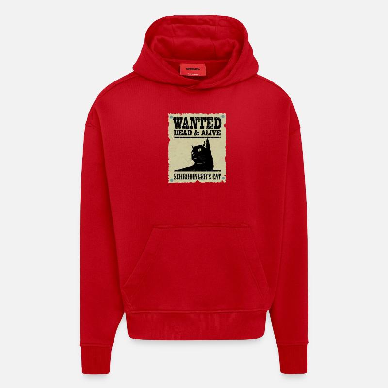 Le chat de Schrödinger voulait. - Sweat à capuche bio épais oversize fabriqué en UE - rouge