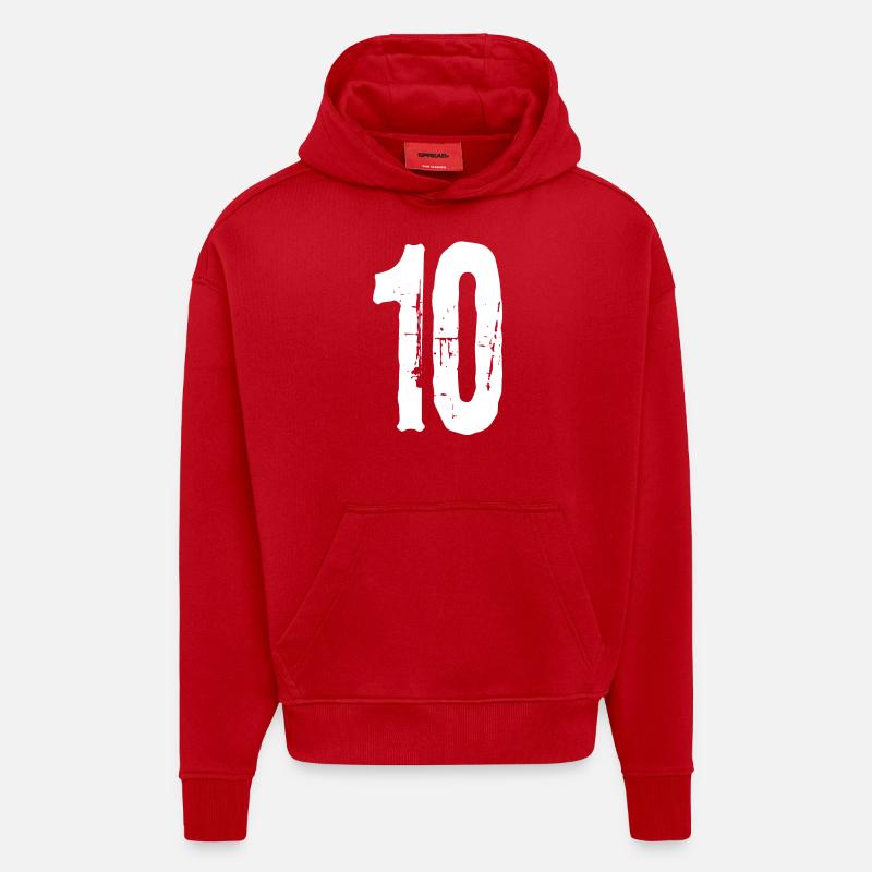 Numéro 10 ! Capitaine ! - Sweat à capuche bio épais oversize fabriqué en UE - rouge