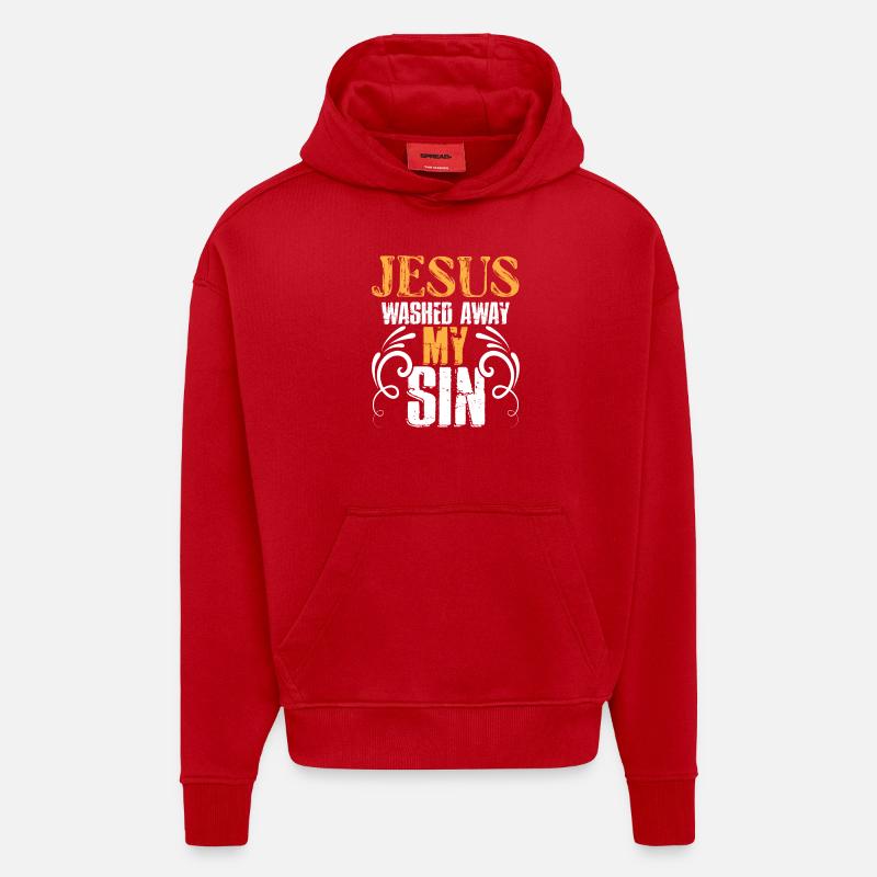 Jésus 1 - Sweat à capuche bio épais oversize fabriqué en UE - rouge