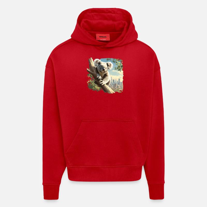 Koalas Koala - Sweat à capuche bio épais oversize fabriqué en UE - rouge