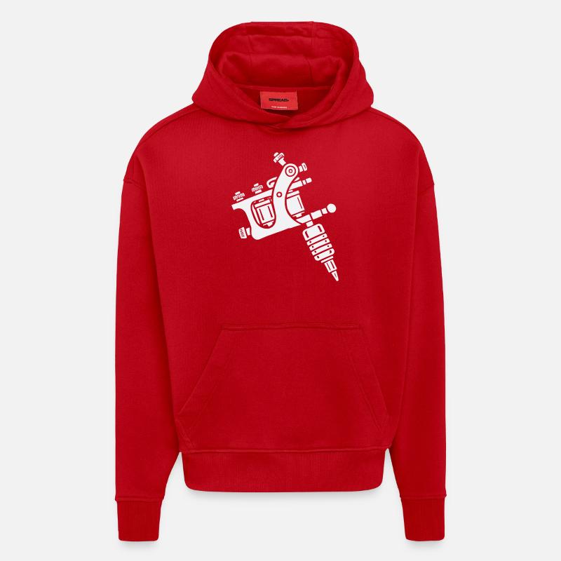 Machine à tatouer - Sweat à capuche bio épais oversize fabriqué en UE - rouge