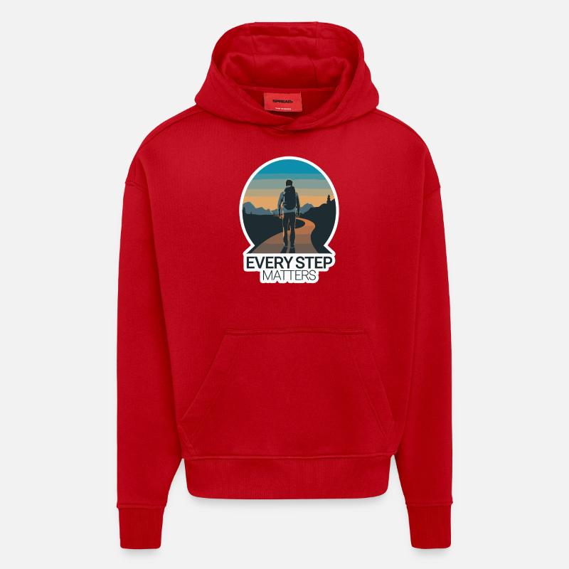 VOYAGE, CHAQUE PAS COMPTE - Sweat à capuche bio épais oversize fabriqué en UE - rouge
