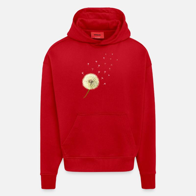 Pissenlit vous souhaite quelque chose - Sweat à capuche bio épais oversize fabriqué en UE - rouge
