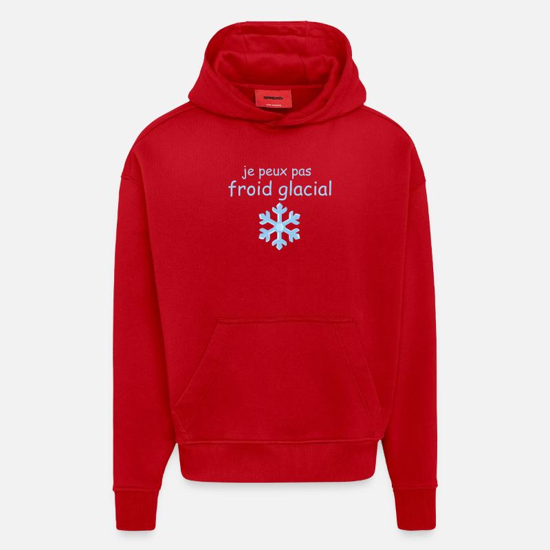 Frisson Glacial Flocon Bleu - Sweat à capuche bio épais oversize fabriqué en UE - rouge